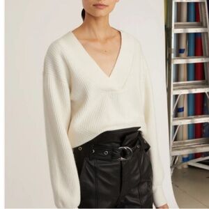 Marissa Webb Fritz Ribbed Cashmere Blend V Neck Sweater Winter White $498